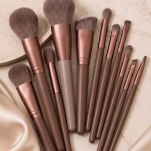 15pc brown makeup brush set & sponge kit soft fibers