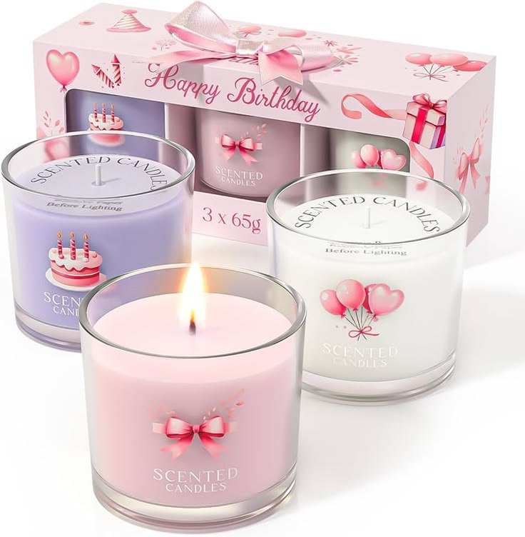 amazon com chillflame birthday candles, scented candles gift set for stress relief, 3 votive candles for women and men, birthday candle gifts for women (pink + purple + white, 7 oz) home & kitchen